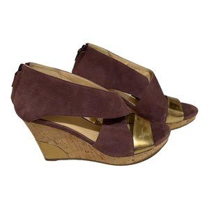 Cole Haan Nike Air Nubuck Purple Strappy Cork Wedge Sandals